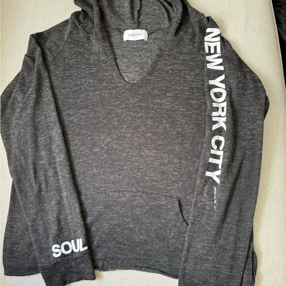 soulcycle Gray Hoodie with White Sleeve Text